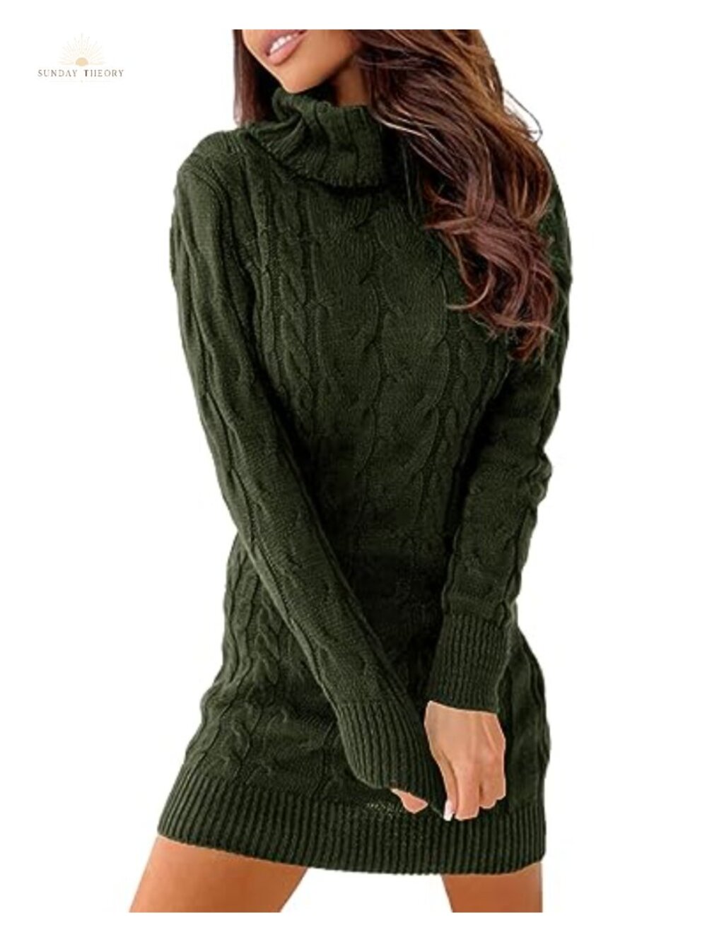 Cable Knit Turtleneck Long Sleeve Bodycon Sweater Dress Slim Fit